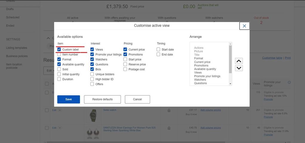dbapp custom sku column ebay